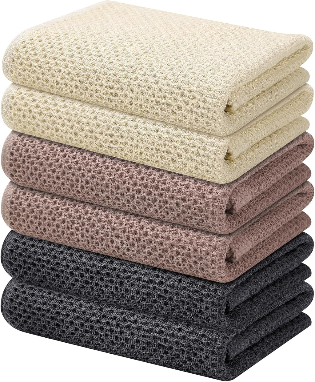 Kitinjoy 100% Cotton Waffle Weave Kitchen Towels, 6-Pack Super Soft and Absorbent Dish Towels for Drying Dishes, Kitchen Hand Towels, 13 in x 28 in, Mixed Color