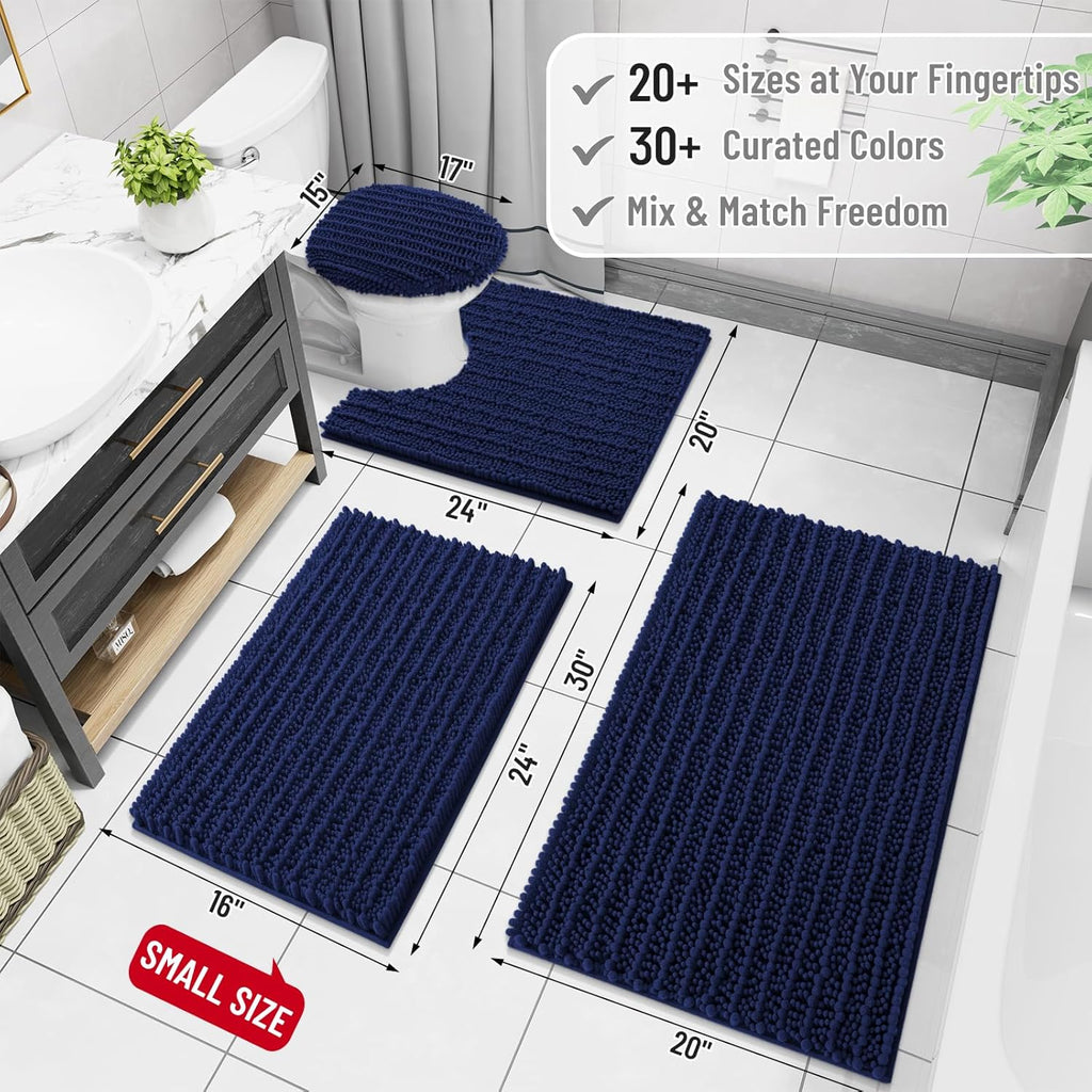 Arotive Luxury Chenille Bathroom Rug Mat, Extra Soft Thick Absorbent Shaggy Bath Rugs, Non-Slip Machine Wash Dry, Plush Bath Mats for Bathroom, Shower and Tub, 45x27, Navy