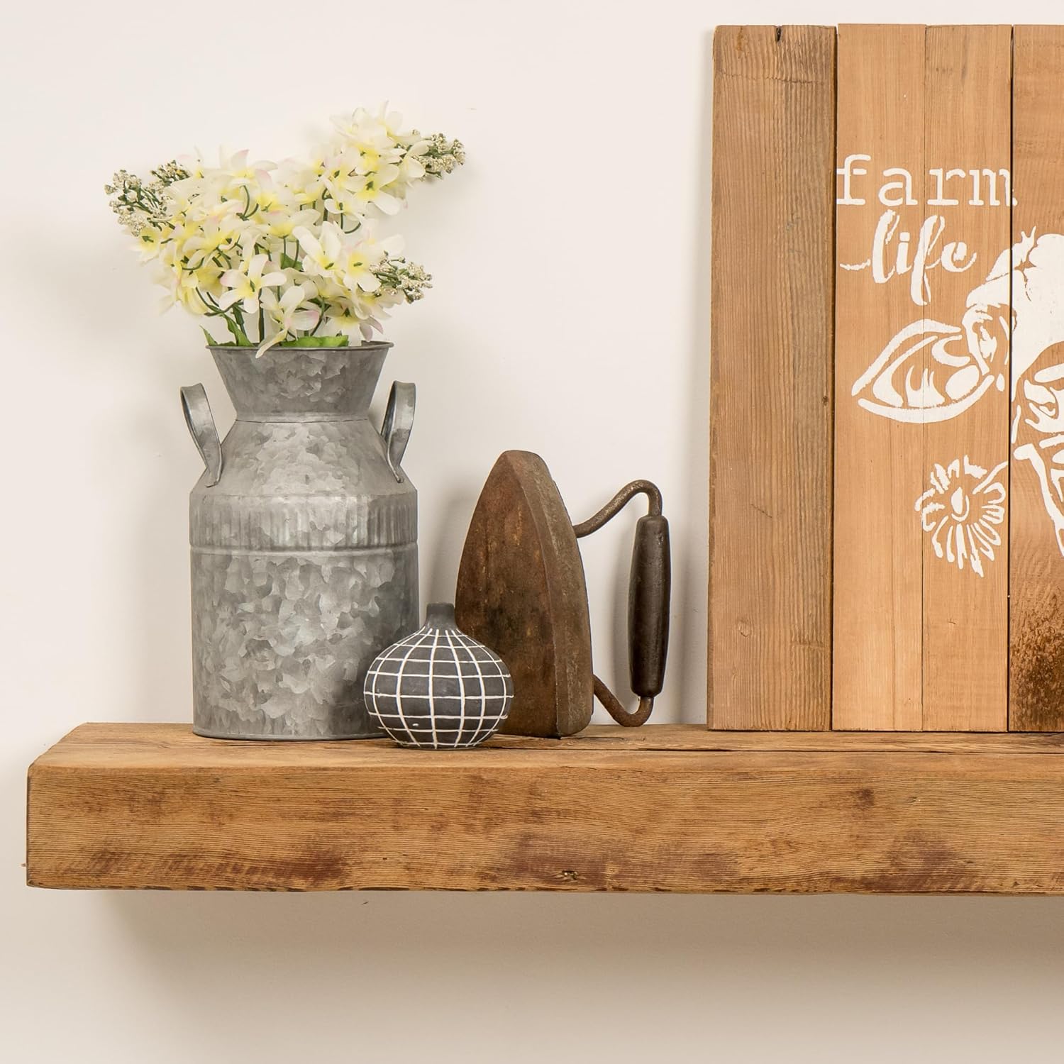 Modern Timber Craft Reclaimed Wood Fireplace Mantel Shelf | Solid Rustic American Barnwood with Floating Shelf Brackets | 2.75" Thickness | 95" L x 8" D, Rustic Original - Unfinished