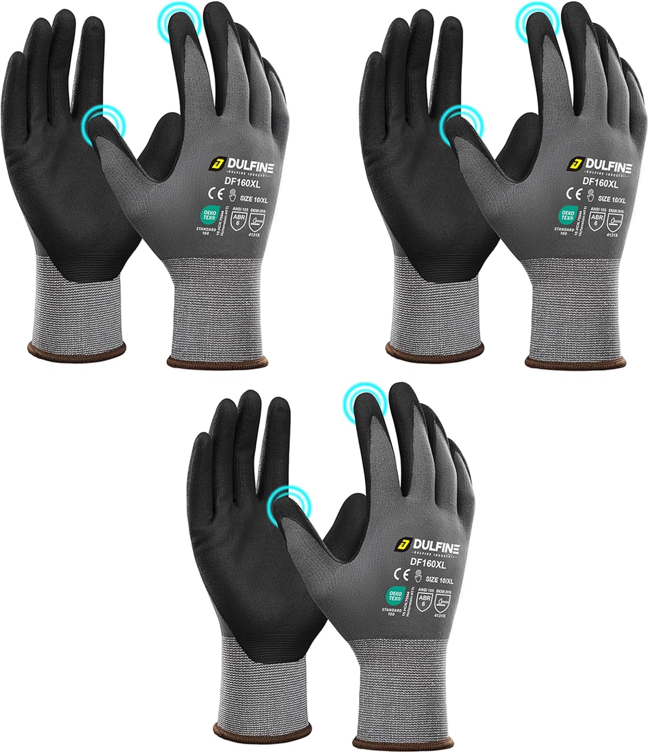 Safety Work Gloves MicroFoam Nitrile Coated-3 Pairs Pack,Seamless Knit Nylon Glove with Black Micro-Foam Nitrile Grip,Ideal for General Purpose,Automotive,Home Improvement,Painting(Extra Large)
