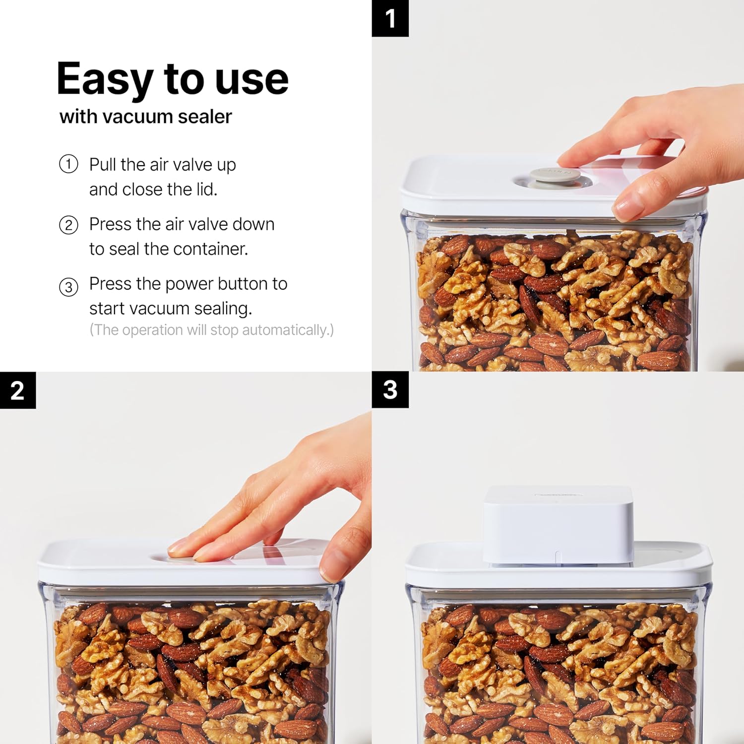 VAKUEN Premium Airtight Food Storage Containers, Mini Square 2pc/set(0.85qt), Smart One-Click Seal Lid, No Hinges, 100% Leak Proof, BPA-FREE, Dishwasher, Freezer & Microwave Safe