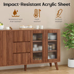 Soohow Farmhouse Buffet Cabinet, 55.5" Coffee Bar with 3 Drawers and Pop-Up Doors, Large Rustic Sideboard for Dining Room, Kitchen, Hallway, and Living Room