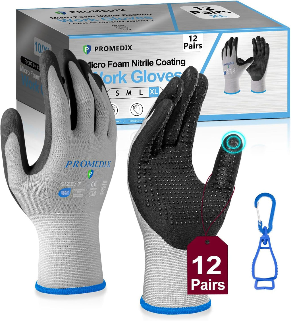 PROMEDIX P Nitrile Coated Work Gloves,MicroFoam Safety Work Gloves Men,Seamless Knit Nylon&spandex Gloves with Grip