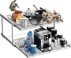 HOLDN’ STORAGE Two Tier Pull Out Cabinet Organizer, Individual Sliding Drawers - Heavy Duty Metal with Lifetime Limited Warranty - Anti Rust Chrome Finish - 28" W x 21”D x 16.5" H