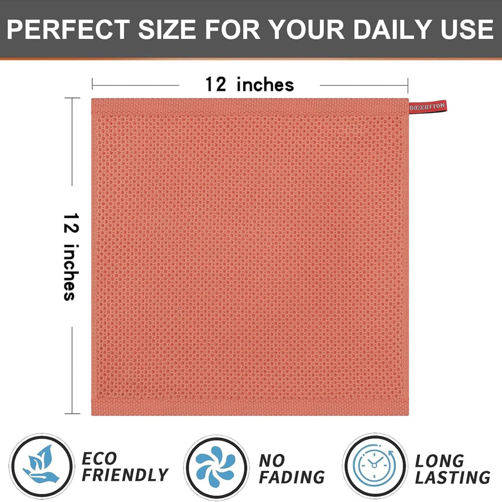 Kitinjoy 100% Cotton Kitchen Dish Cloths, 6 Pack Waffle Weave Ultra Soft Absorbent Dish Towels for Drying Dishes Quick Drying Kitchen Towels Dish Rags, 12 X 12 Inches, Coral