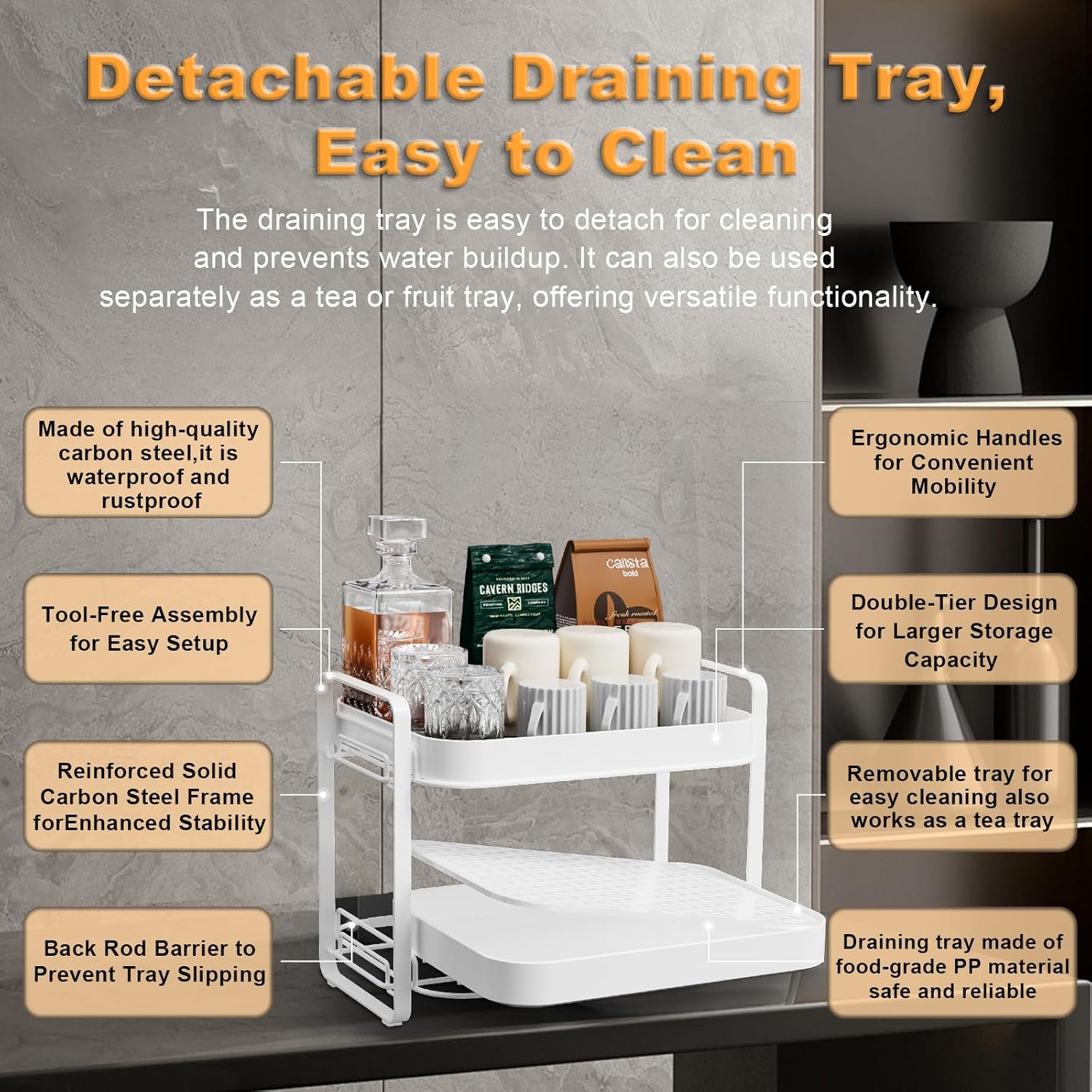 2-Tier Cup Drying Rack & Coffee Bar Accessories with Drying Tray, Coffe Mug Holder Rack for Countertop - Baby Bottle Organizer, Sippy Cup Storage, Tea holder & Glass Cup Organizer