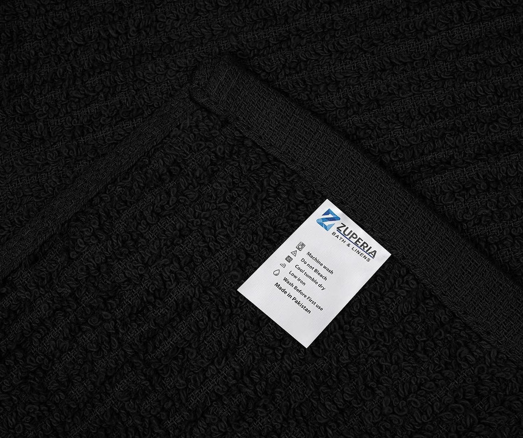 ZUPERIA Bar Mop Kitchen Towels - Pack of 12 (16"x19”) 100% Ring Spun Cotton - Dish Washcloths For Superb Cleaning and Less Lint - Highly Absorbent Dish Cloths and Dish Towels For Everyday use (Black)