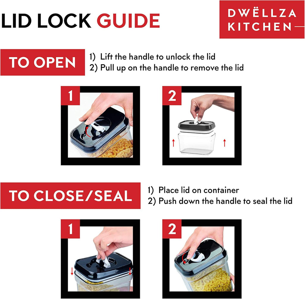 DWËLLZA KITCHEN Airtight Food Storage Containers with Lids – 6 Piece Set Air Tight Kitchen Storage Containers for Pantry Organization and Storage - Clear Plastic BPA-Free - Keeps Food Fresh & Dry