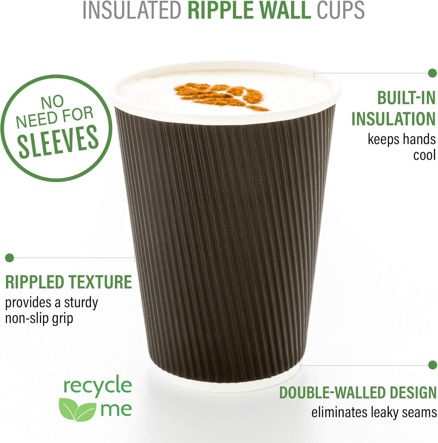 Restaurantware 12 Ounce Double Wall Disposable Coffee Cups, 500 Insulated Black Paper Tumblers with Rolled Rim Design, Lids Sold Separately for Hot Drinks like Tea, Hot Chocolate and More