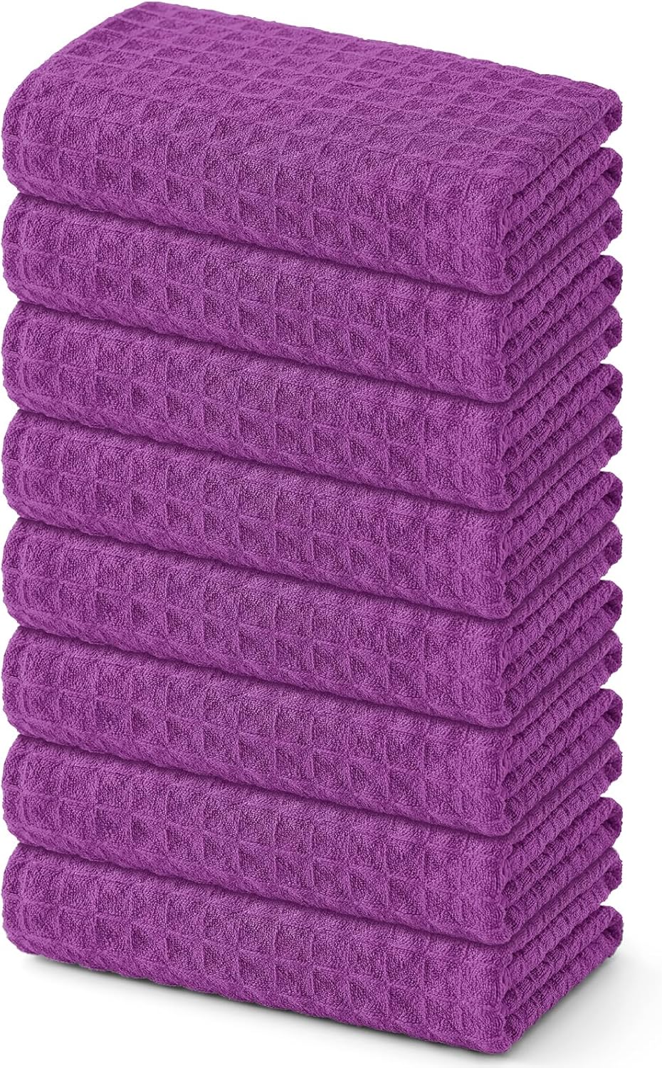 Homaxy Microfiber Waffle Weave Kitchen Towels, 16 x 28 Inch Ultra Absorbent and Solid Color Dish Towels, 8 Pack, Purple
