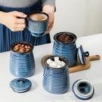 Hasense Ceramic Food Storage Jars Set of 3,25 FL OZ Kitchen Canisters with Airtight Lids, Coffee,Tea and Sugar Containers, Farmhouse Decor for Kitchen, Blue