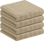 Homaxy 100% Cotton Terry Kitchen Towels(Tan, 13 x 28 inches), Checkered Designed, Soft and Super Absorbent Dish Towels, 4 Pack