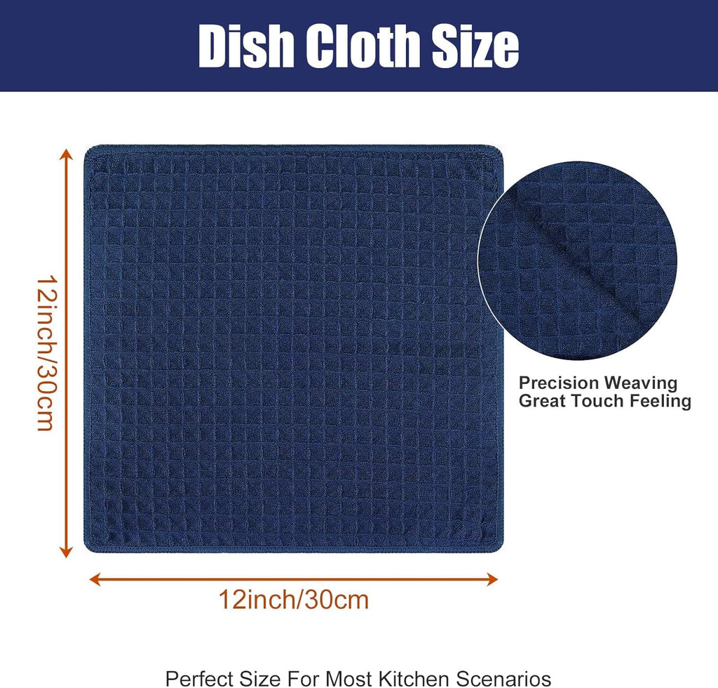 Homaxy Microfiber Waffle Weave Kitchen Dish Cloths, 12 x 12 Inch Ultra Absorbent and Solid Color Dish Towels for Kitchen Fast Drying Dishcloth for Washing Dishes, 6 Pack, Navy Blue