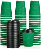100 Count 12 OZ Coffee Cups with Lids, Insulated Ripple Wall Paper Hot Coffee Paper Cups for Hot Drinks