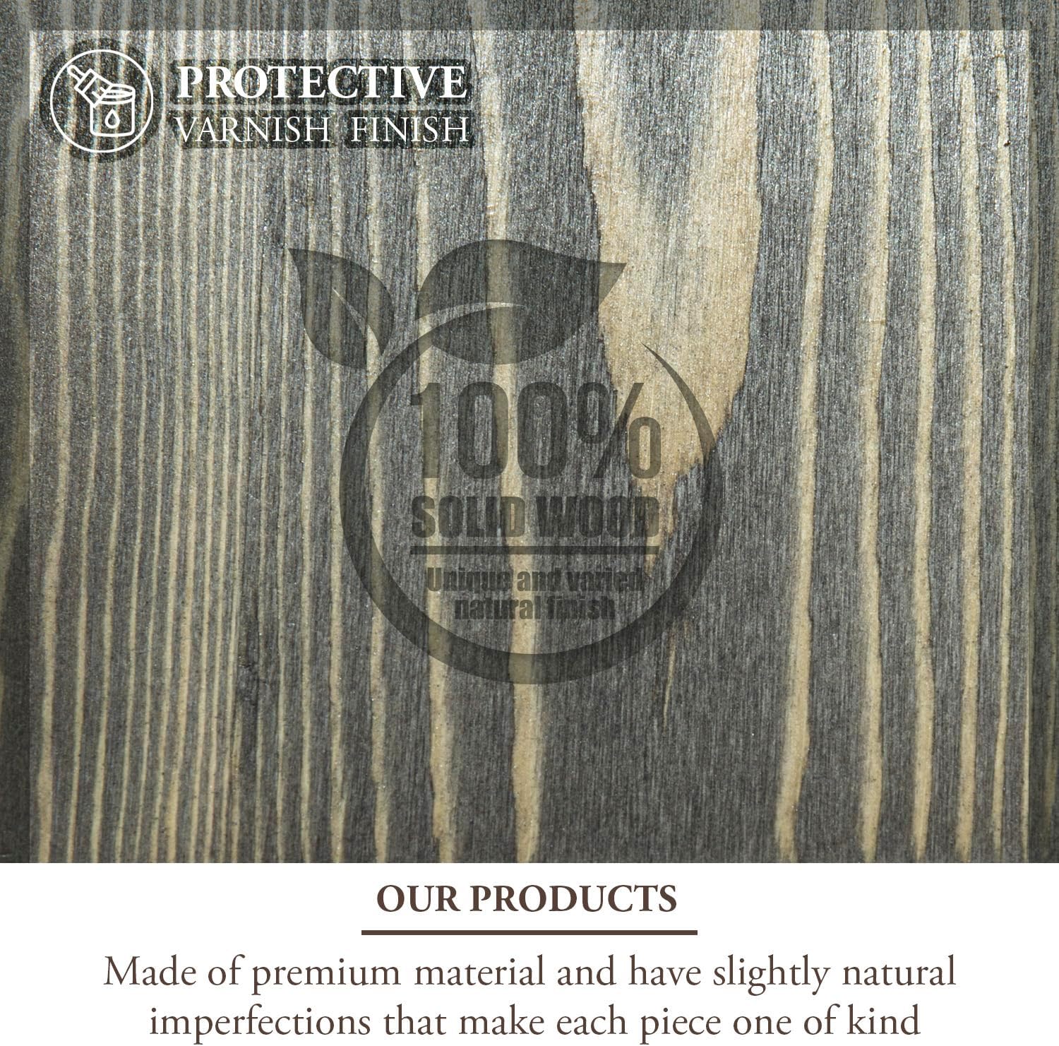 MyGift 2 Piece Narrow Wooden Vanity Tray, Vintage Gray Solid Wood Toilet Tank Tray, Decorative Octagonal Cosmetic Organizer with Antique Metal Handles