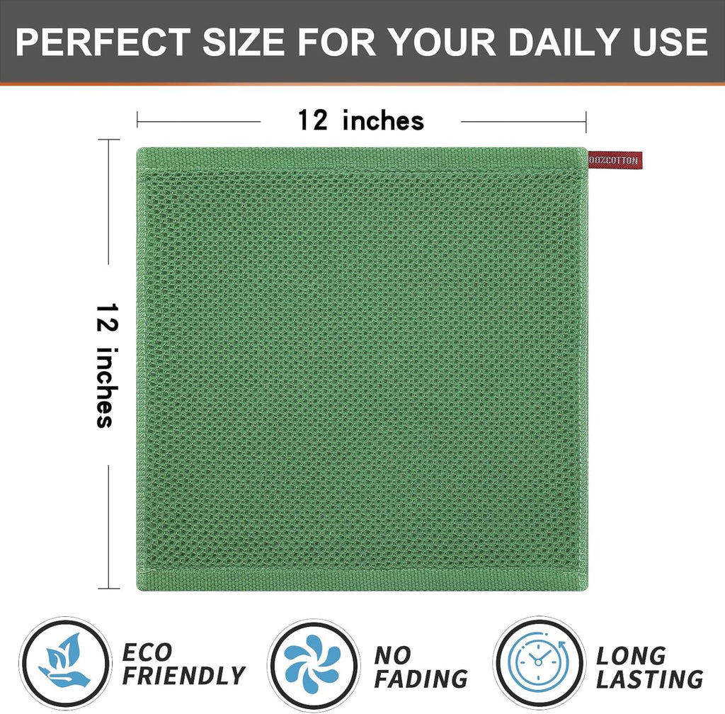 Kitinjoy 100% Cotton Kitchen Dish Cloths, 6 Pack Waffle Weave Ultra Soft Absorbent Dish Towels for Drying Dishes Quick Drying Kitchen Towels Dish Rags, 12 X 12 Inches, Grass Green