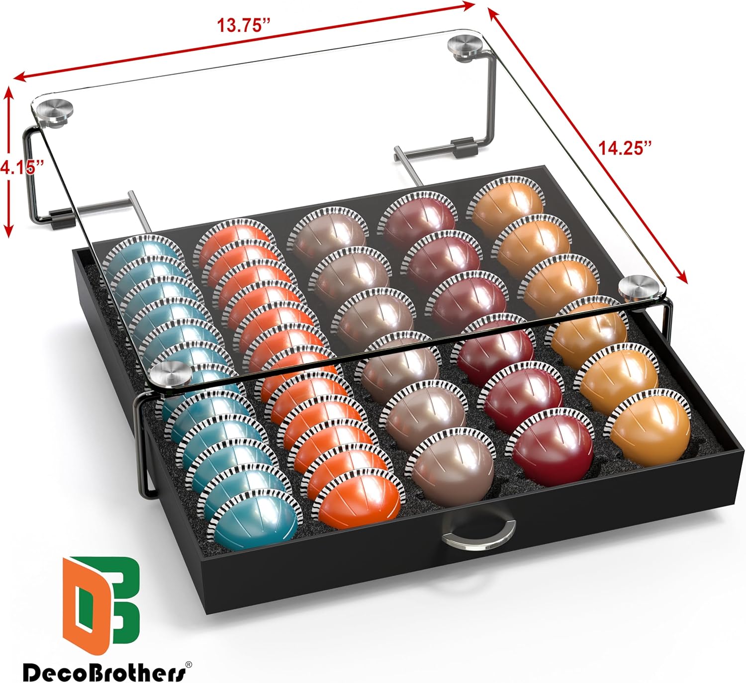 DecoBrothers Crystal Tempered Glass Vertuo Pod Holder Drawer, 30 Large or 60 Small Nespresso Capsule Organizer, Black