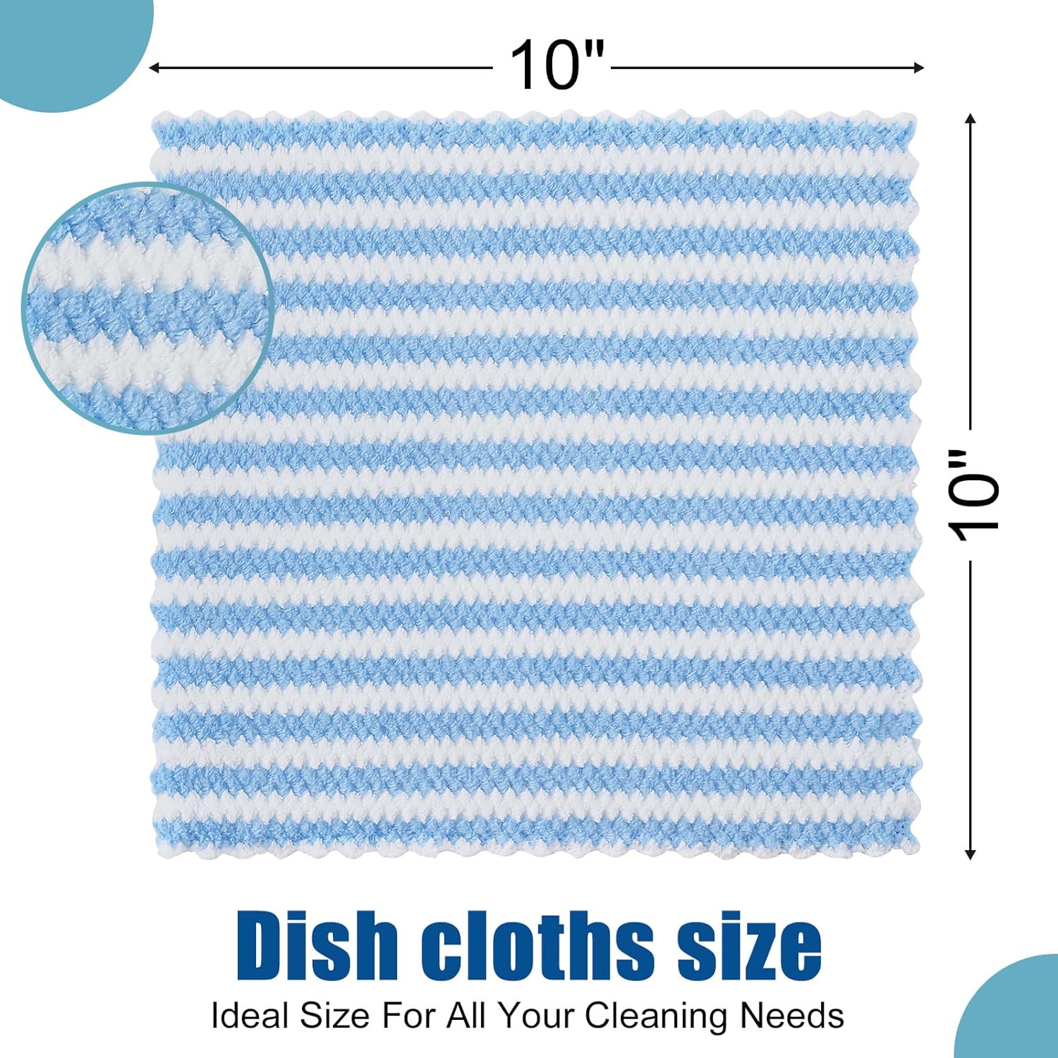 Homaxy 12 Pack Kitchen Dish Cloths, Ultra Soft and Absorbent Dish Towels, Reusable Fast Drying Microfiber Cleaning Cloth, Coral Velvet Wave Design No-lint, 10 x 10 inches, Blue