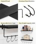 Coffee Mug Holder, Coffee Bar Shelf with Hooks Wall Mount Cup Organizer Mug Racks Pods Storage Hanger, Farmhouse Kitchen Decor, Black
