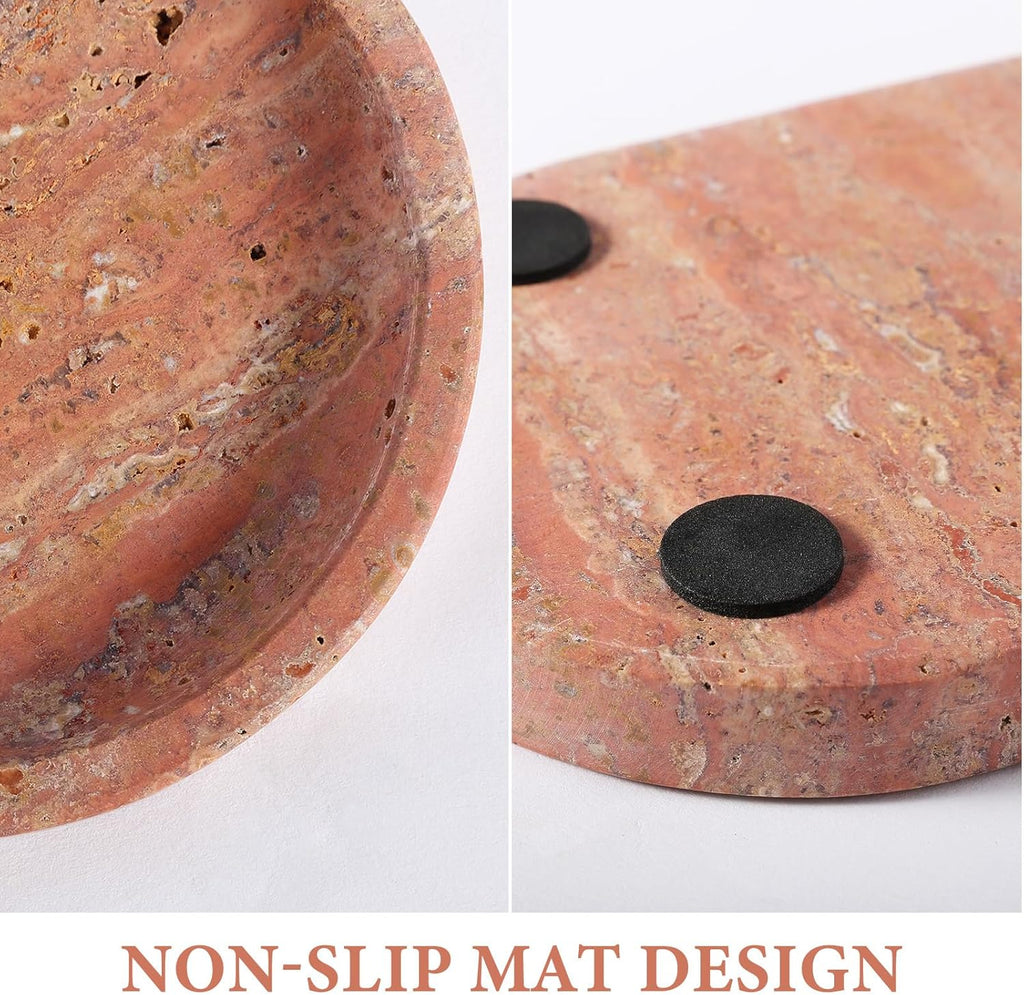 Koville Turkish Red Travertine Tray, 10" x 5" Vanity Decorative Marble Tray for Bathroom, Home Décor Trays for Countertop Organizer, Catchall Trays for Perfume, Candles, Jewelry