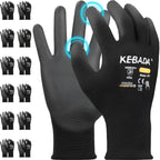 Kebada W1 Work Gloves for Men and Women, PU Coated Safety Gloves with Grip, Touchscreen, Ideal for Warehouse Package Handling, Construction, Gardening, Black X-Small