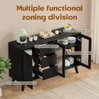 Soohow Farmhouse Buffet Cabinet, 55.5" Coffee Bar with 3 Drawers and Pop-Up Doors, Large Rustic Sideboard for Dining Room, Kitchen, Hallway, and Living Room