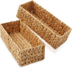 Casafield Set of 2 Bathroom Storage Baskets, Natural - Water Hyacinth, 16" W x 6.75" D x 4.25" H, Woven Toilet Tank Topper Bins for Organizing Tissues, Toilet Paper, Toiletries, Shelves