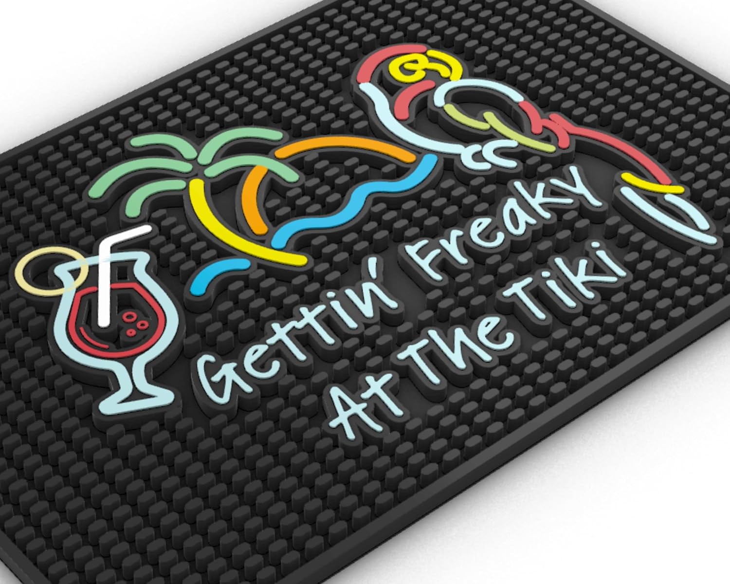 Tiki Bar Mats for Countertop - Perfect Bar Sign Gettin Freaky at The Tiki 18x12 in - Kitchen Counter Decor Tiki Bar Accessories, Tiki Bar for Outside Patio Rubber Bar Mats, Luau Mats for Bartending