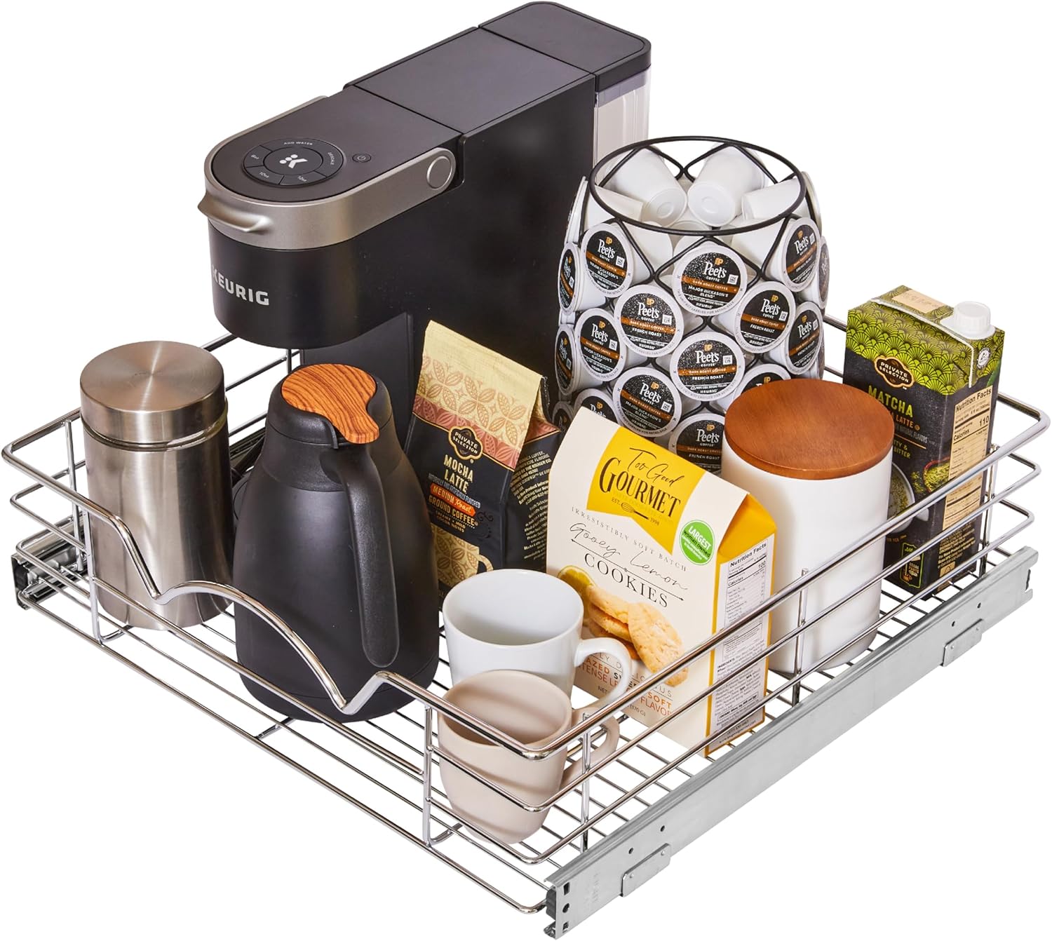 HOLDN’ STORAGE Heavy-Duty Premium Collection Pull Out Cabinet Organizer, Cabinet Drawer Slide Outs, Lifetime Limited Warranty - Basket Size 20" W x 21" D x 5" H, Anti-Rust Chrome Finish