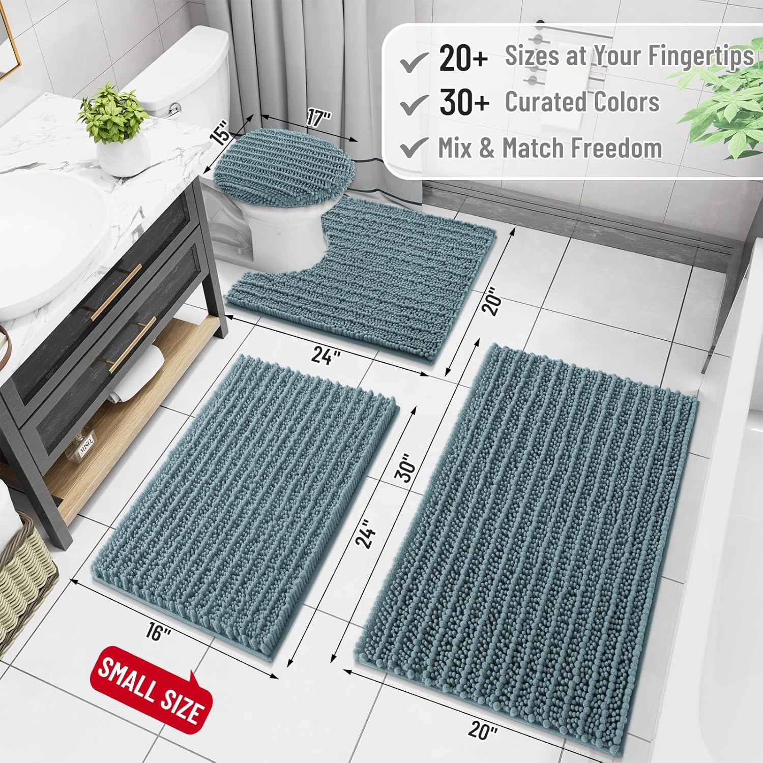 Arotive Luxury Chenille Bathroom Rug Mat, Extra Soft Thick Absorbent Shaggy Bath Rugs, Non-Slip Machine Wash Dry, Plush Bath Mats for Bathroom, Shower and Tub, 47x24, Smoky Gray