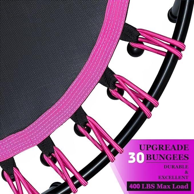 DARCHEN 400LBS Rebounder Trampoline for Adults, Indoor Mini Trampoline Silent Fitness Trampoline Small Bungee Rebounder Jumping Cardio Trainer Workout Exercise Workout with Handrail Bar [40 Inch]