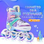 NEMONE Mermaid Inline Skates, 4 Sizes Adjustable Skates for Girls Kids with Light up Wheels, Indoor Beginner Outdoor for Kids Ages 4-6 5-8 6-12 8-12