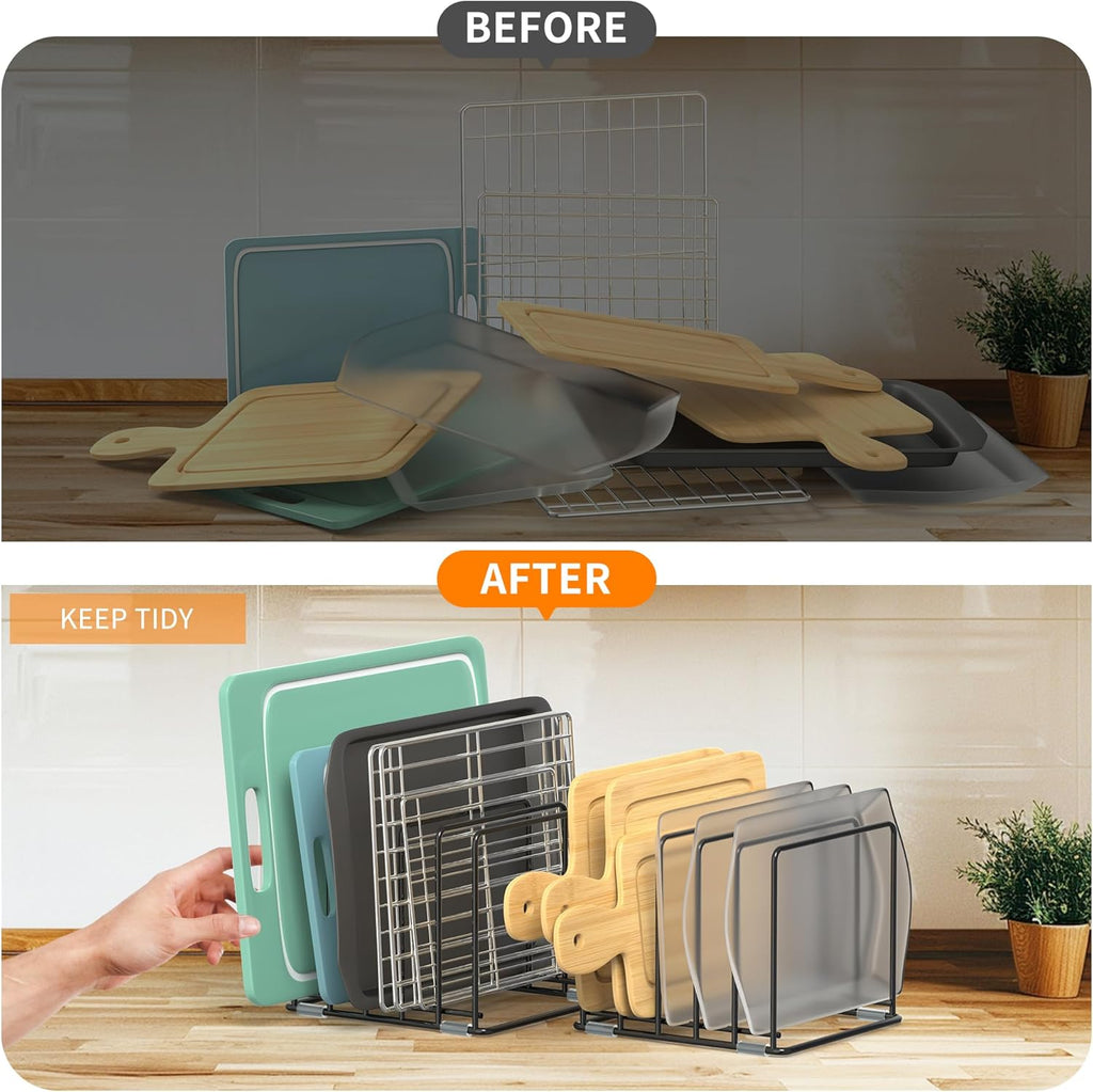 Cutting Board Organizer, Kitchen Cabinet Organizer, Divided Rack with 5 Slots for Baking Trays, Cutting Boards - Cookie sheet Organizer Inside Cabinet, Baking Sheets Holder (large)