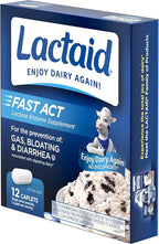 Lactaid Fast Act Lactose Intolerance Relief Caplets with Lactase Enzyme to Prevent Gas, Bloating & Diarrhea Due to Lactose Sensitivity, Ideal for Travel & On-The-Go, 12 Packs of 1-Count