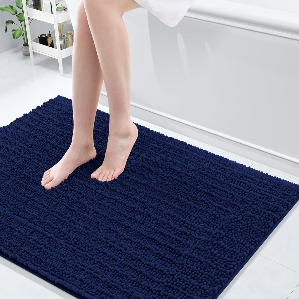 Arotive Luxury Chenille Bathroom Rug Mat, Extra Soft Thick Absorbent Shaggy Bath Rugs, Non-Slip Machine Wash Dry, Plush Bath Mats for Bathroom, Shower and Tub, 44x32, Navy