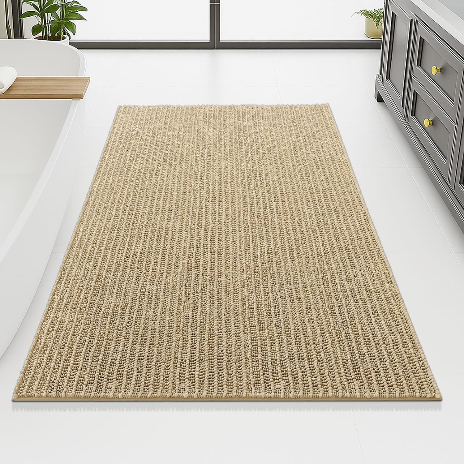 Arotive Luxury Chenille Bathroom Rug Mat, Extra Soft Thick Absorbent Shaggy Bath Rugs, Non-Slip Machine Wash Dry, Plush Bath Mats for Bathroom, Shower and Tub, 70x46, Beige