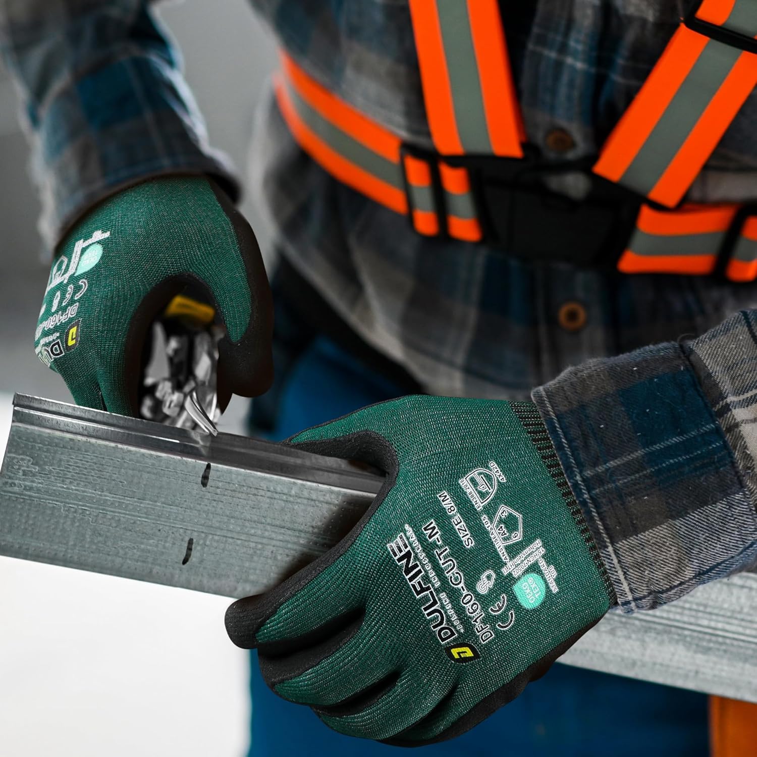 DULFINE ANSI A4 Cut Resistant Work Gloves for Men,6 Pairs Pack.Touchscreen Micro Nitrile Coated,Anti-Slip & Durable for Construction, Wood Cutting,Glass Factory Industrial Use(Small)