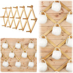 Dseap Accordian Wall Hanger: 16” High Wooden Wall Expandable Coat Rack, Hat Rack Holder, Accordion Hook for Baseball Caps, Coats, Mugs, 16 Peg Hooks, Natural