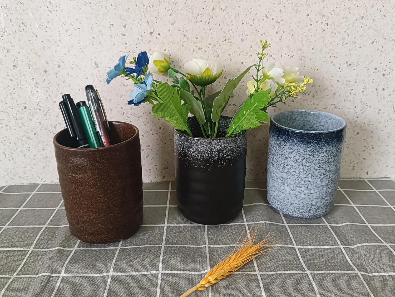 Stoneware Coffee Bar Utensil Holder Tea & Coffee Spoon & Stirrer Holder for Stir Stick Straw Teaspoon Holder Spoon Cup Small Utensil Jar (Spring Sprout)