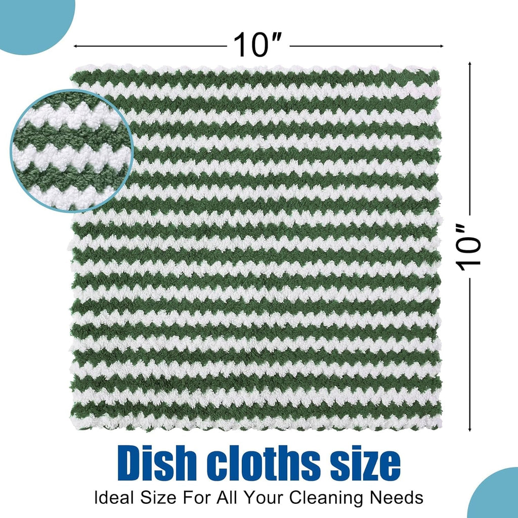Homaxy 24 Pack Kitchen Dish Cloths, Ultra Soft and Absorbent Dish Towels, Reusable Fast Drying Microfiber Cleaning Cloth, Coral Velvet Wave Design No-lint, 10 x 10 inches, Grass Green