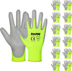 DULFINE Safety Work Gloves for Men PU Coated 12 Pairs Bulk Pack,Hi-Vis Yellow Seamless Knit Glove with thin Polyurethane Coated Smooth Grip on Palm & Fingers,Ideal for General Duty Work (Extra Large)