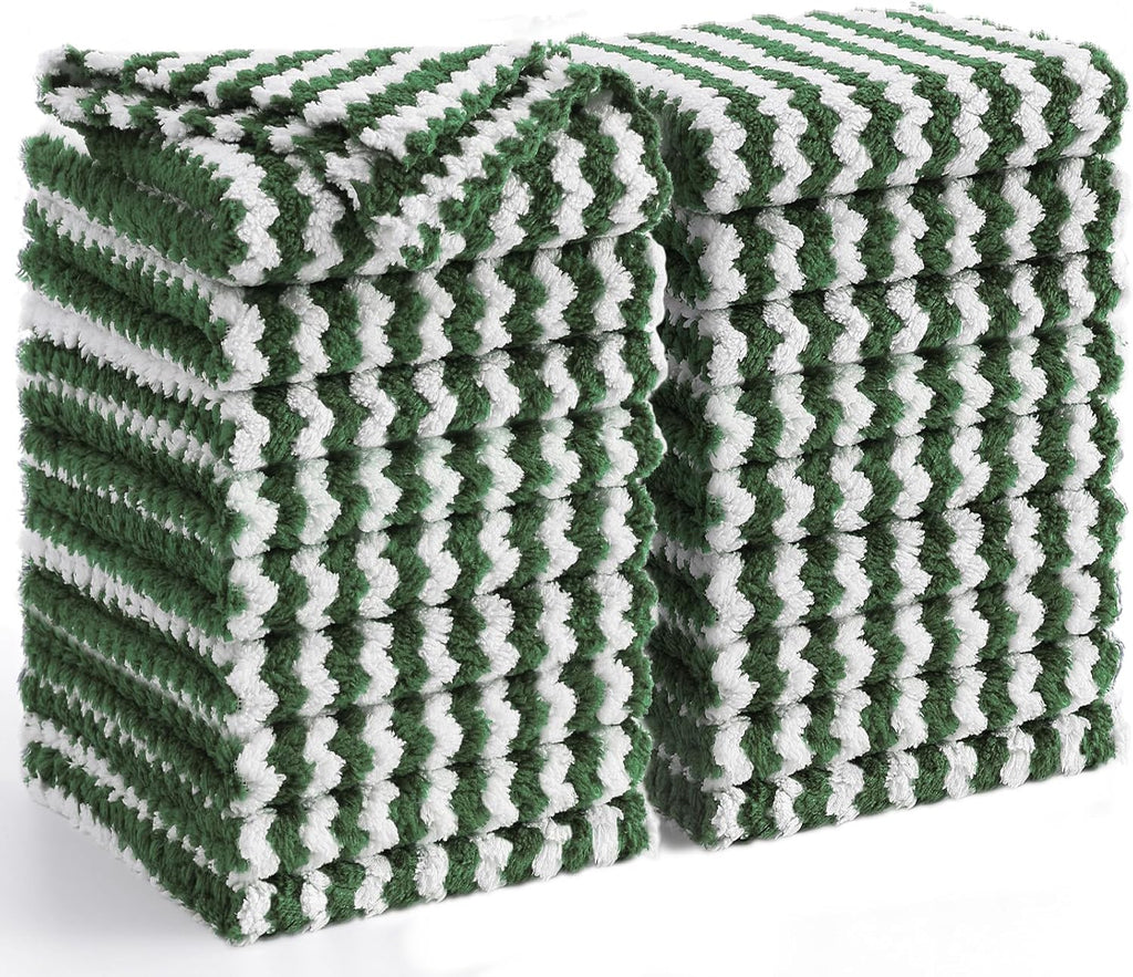 Homaxy 18 Pack Kitchen Dish Cloths, Ultra Soft and Absorbent Dish Towels, Reusable Fast Drying Microfiber Cleaning Cloth, Coral Velvet Wave Design No-lint,10 x 10 inches, Grass Green