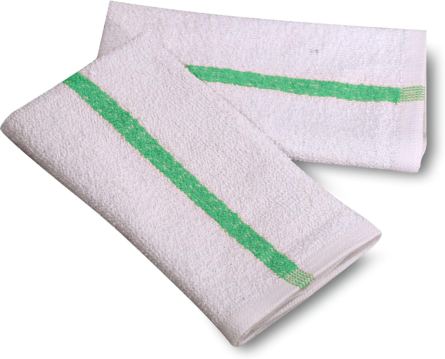GOLD TEXTILES New Cotton Blend White Restaurant Bar Mops Kitchen Towels (12, Green Stripe)