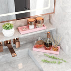 Bathroom Perfume Tray for Candle Trinket, Decor Vanity Trays for Countertop Nightstand Toilet Tank Counter Dresser Bedroom, Decorative Wooden Rectangle Holder for Skincare Cosmetic Accessory, Pink