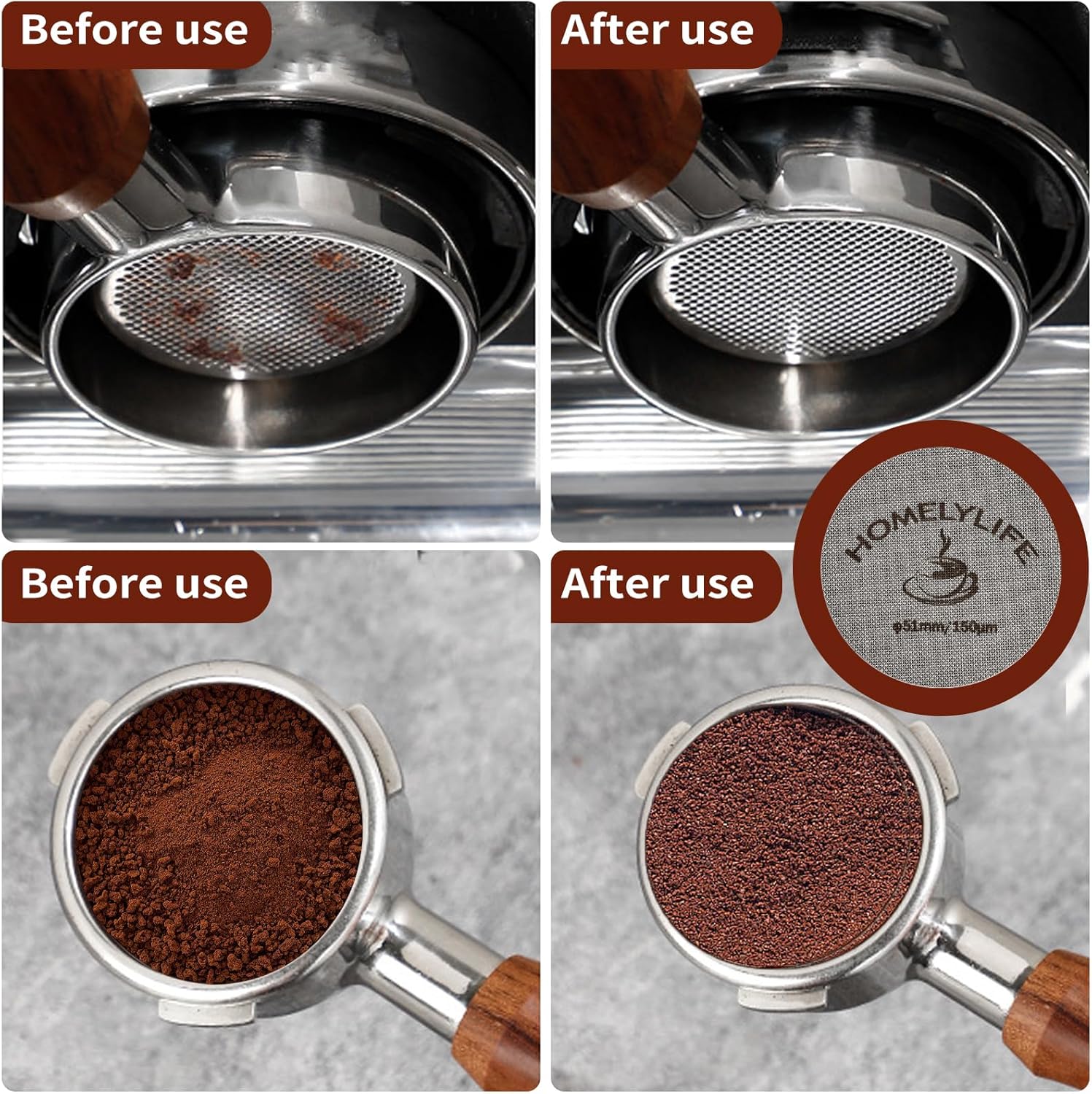 WDT Tools Espresso Puck Screen, 51mm Espresso Accessories Kit - 150μm Puck Screen Set, 0.25mm 316 Stainless Steel 8 Needles Coffee Distribution Stirrer, Portafilter Dosing Ring for Barista Black