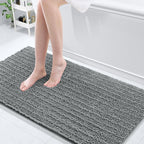 Arotive Luxury Chenille Bathroom Rug Mat, Extra Soft Thick Absorbent Shaggy Bath Rugs, Non-Slip Machine Wash Dry, Plush Bath Mats for Bathroom, Shower and Tub, 60x24, Grey