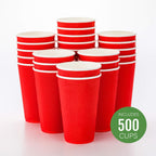 Restaurantware 16 Ounce Ripple Wall Disposable Coffee Cups, 500 Insulated Red Paper Tumblers with Rolled Rim Design, Lids Sold Separately for Hot Drinks like Tea, Hot Chocolate, and More