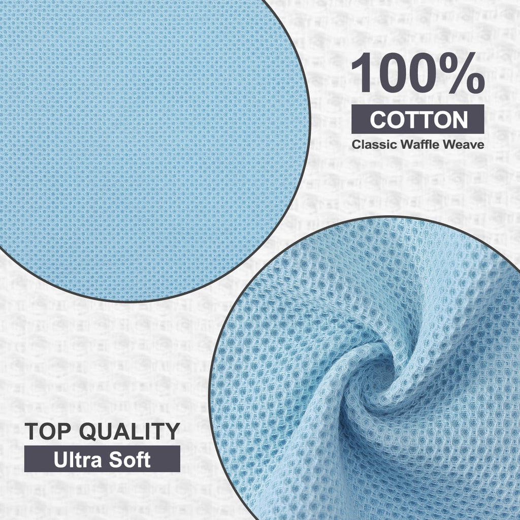 Kitinjoy 100% Cotton Kitchen Dish Cloths (12 X 12 Inches, Sky Blue),8 Pack Waffle Weave Ultra Soft Absorbent Dish Towels for Drying Dishes Quick Drying Kitchen Towels Dish Rags