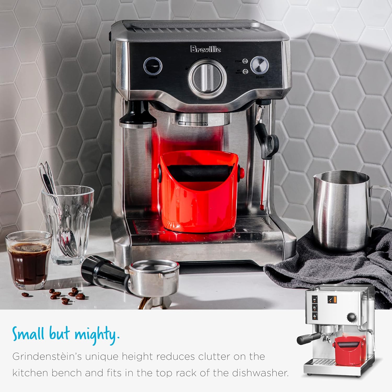 Dreamfarm Grindenstèin Sturdy, Compact, Modern Space-Saving Espresso Coffee Grind Knock Box - Silver