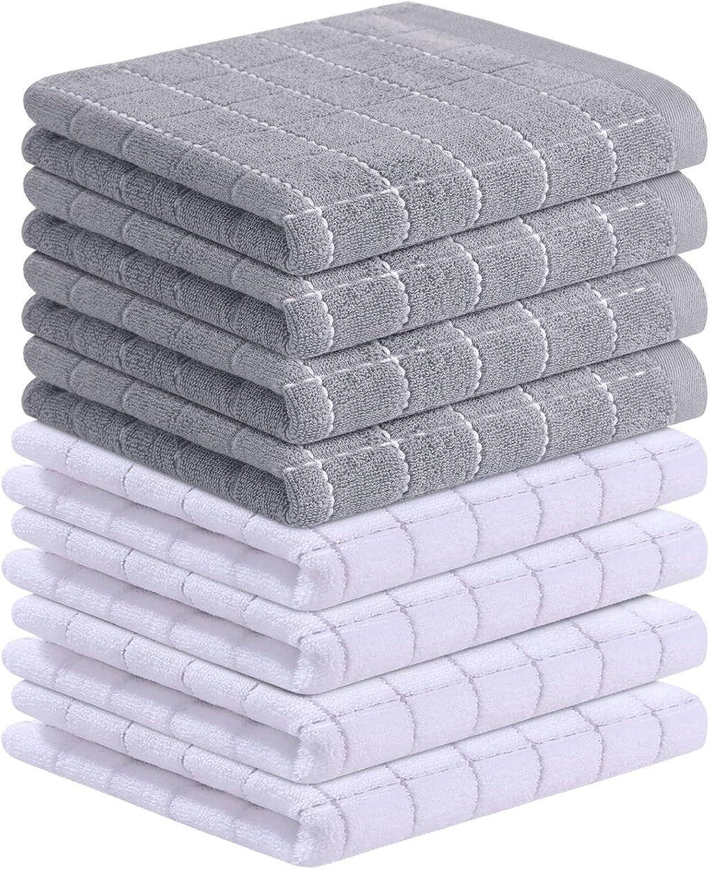 Homaxy 100% Cotton Terry Kitchen Towels(White and Light Grey, 13 x 28 Inches), Checkered Designed, Soft and Super Absorbent Dish Towels, 8 Pack